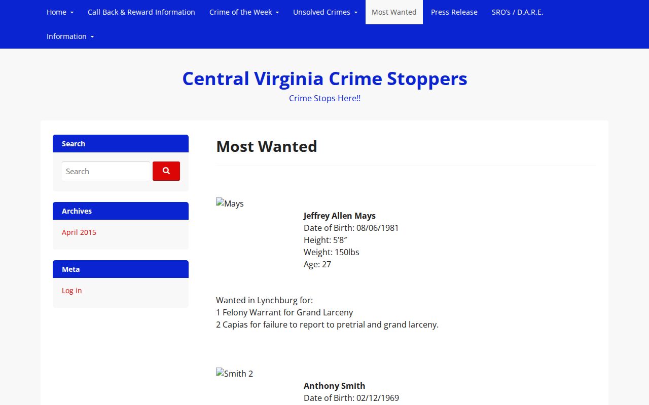 Lynchburg County wanted-record lead at Central Virginia Crime Stoppers