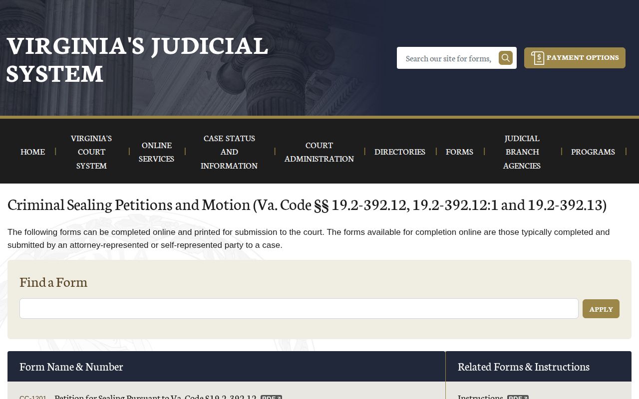 Virginia judicial sealing forms for Lynchburg arrest records